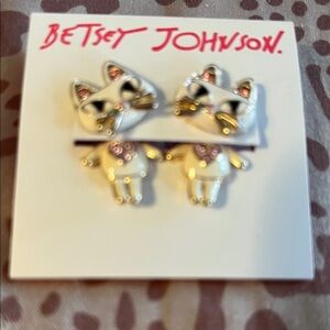 Betsey Johnson White and Pink Cat Earrings